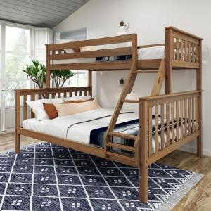 Plank+Beam Classic Wooden Bunk Bed Twin Over Full Size, Platform Bed Frame with Bunk Bed Ladder and Wood Slats for Adult, Space Saving Bed, Easy to Assemble, No Box Spring Needed, Pecan(Pecan)
