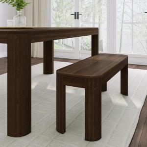 Plank+Beam Contour Bench, Modern Rounded 58 Inch Dining Bench, Bench for 72 Inch Kitchen Table, Black(Walnut)
