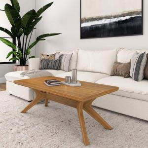 Plank+Beam Cross Leg Rectangular Coffee Table, 48 Inch Wood Coffee Table for Living Room, Modern Center Table, Cocktail Table, Coastal White(Pecan)