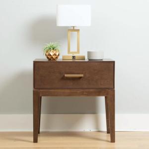 Plank+Beam Duo Wood Nightstand with 1 Drawer, Wooden Side Table for Bedroom Storage, Bedside End Table, White/Birch(Walnut)