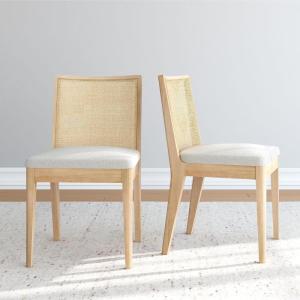 Plank+Beam Elio Dining Chair (4-Pack) – Rattan Back, Bouclé Upholstered Seat, Solid Rubberwood Frame, Low-VOC Finish, Easy Assembly, Black/Black(Blonde/Sesame)