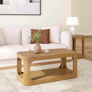 Plank+Beam Forma Coffee Table, 54 Inch Modern Coffee Table with Shelf, Contemporary Center Table with Storage Space, Rectangle Tea Table with Storage, Walnut(Pecan)