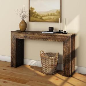 Plank+Beam Grand Console Table, 56 Inch Solid Wood Modern Sofa Table, Narrow Entryway Table for Hallway, Behind The Couch, Living Room, Foyer, Black Wirebrush(Rustic Barnwood)