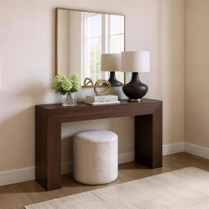 Plank+Beam Grand Console Table, 56 Inch Solid Wood Modern Sofa Table, Narrow Entryway Table for Hallway, Behind The Couch, Living Room, Foyer, Black Wirebrush(Walnut Wirebrush)
