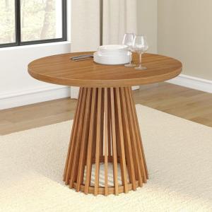 Plank+Beam Lido Round Dining Table, 47″, Wooden, Pedestal, Minimalist Kitchen Table for 4 for Dining Room, Black(Pecan)