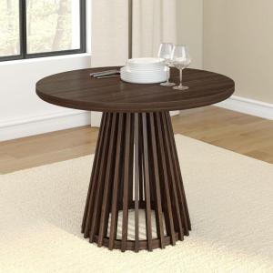 Plank+Beam Lido Round Dining Table, 47″, Wooden, Pedestal, Minimalist Kitchen Table for 4 for Dining Room, Black(Walnut)