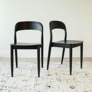 Plank+Beam Loar Dining Chair (4-Pack) – Mid-Century Rubberwood and Engineered Wood with Curved Backrest, Easy Assembly, Black(Black)