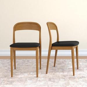 Plank+Beam Loar Upholstered Dining Chair (4-Pack) – Mid-Century Vegan Leather Seat, Curved Backrest, Rubberwood Frame, Low-VOC Finish, Easy Assembly, Black/Black(Pecan/Black)