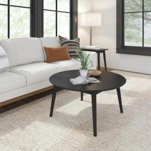 Plank+Beam Mid Century Modern Coffee Table, 36 Inch Wood Coffee Tables for Living Room, Round Center Table, Cocktail Table for Small Spaces, Black(Black)