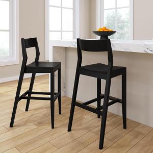 Plank+Beam Modern Bar Height Chairs, 44 Inch, Set of 2 Solid Wood Dining Chairs for Home Bar, Kitchen, Contemporary Seating for Dining Room, Pecan(Black)