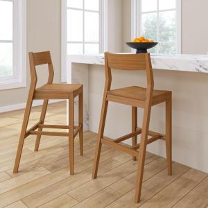 Plank+Beam Modern Bar Height Chairs, 44 Inch, Set of 2 Solid Wood Dining Chairs for Home Bar, Kitchen, Contemporary Seating for Dining Room, Pecan(Pecan)