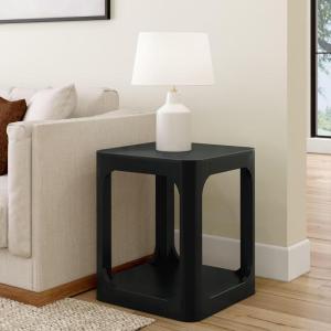 Plank+Beam Modern Rounded Rectangular Side Table with Shelf, Solid Wood End Table for Living Room, 25in, Pecan(Black)