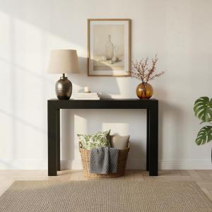 Plank+Beam Modern Solid Wood Console Table, 46.25 Inch, Sofa Table, Narrow Entryway Table for Hallway, Behind The Couch, Living Room, Foyer, Easy Assembly, Seashell(Black)