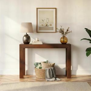 Plank+Beam Modern Solid Wood Console Table, 46.25 Inch, Sofa Table, Narrow Entryway Table for Hallway, Behind The Couch, Living Room, Foyer, Easy Assembly, Seashell(Walnut)