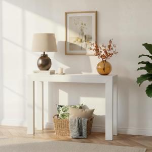 Plank+Beam Modern Solid Wood Console Table, 46.25 Inch, Sofa Table, Narrow Entryway Table for Hallway, Behind The Couch, Living Room, Foyer, Easy Assembly, Seashell(White)