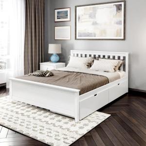 Plank+Beam Queen Bed with Storage Drawers, White(White)