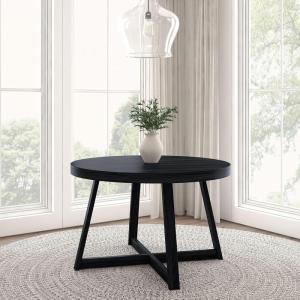 Plank+Beam Round Dining Table, 47 Inch Solid Wood Kitchen Table, Farmhouse Round Table for 4, Small Dinette Table, Black Wirebrush(Black Wirebrush)