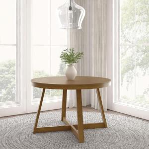 Plank+Beam Round Dining Table, 47 Inch Solid Wood Kitchen Table, Farmhouse Round Table for 4, Small Dinette Table, Black Wirebrush(Pecan Wirebrush)