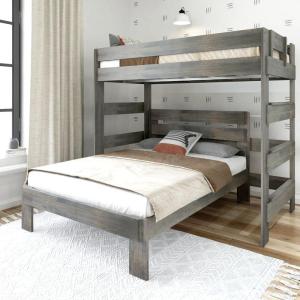 Plank+Beam Rustic Twin Over Full L Shape Bunk Bed, Driftwood