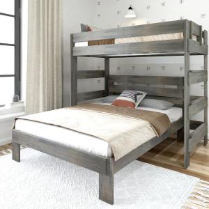 Plank+Beam Rustic Twin Over Queen L Shape Bunk Bed, Driftwood(Driftwood)