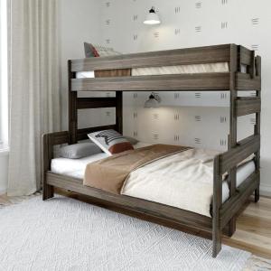 Plank+Beam Rustic Wood Bunk Bed, Solid Wood Twin XL-Over-Queen Bed Frame, Heavy-Duty Bunk Bed for Adults, No Box Spring Needed, Driftwood(Barnwood Brown)