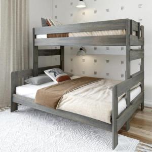 Plank+Beam Rustic Wood Bunk Bed, Solid Wood Twin XL-Over-Queen Bed Frame, Heavy-Duty Bunk Bed for Adults, No Box Spring Needed, Driftwood(Driftwood)