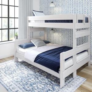 Plank+Beam Rustic Wood Bunk Bed, Solid Wood Twin XL-Over-Queen Bed Frame, Heavy-Duty Bunk Bed for Adults, No Box Spring Needed, Driftwood(White Wash)