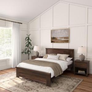 Plank+Beam Rustic Wood Full Bed Frame, Platform Bed with Headboard, Solid, Driftwood(Barnwood Brown)