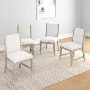 Plank+Beam Sereno Dining Chair, Set of 4, Wood Chair for Kitchen Table, Contemporary Upholstered Cushion, Pecan/Ivory(Antique White/Ivory)