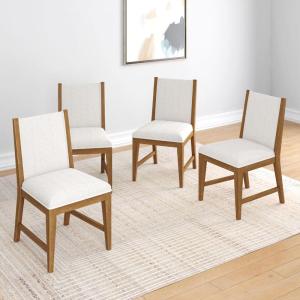 Plank+Beam Sereno Dining Chair, Set of 4, Wood Chair for Kitchen Table, Contemporary Upholstered Cushion, Pecan/Ivory(Pecan/Ivory)