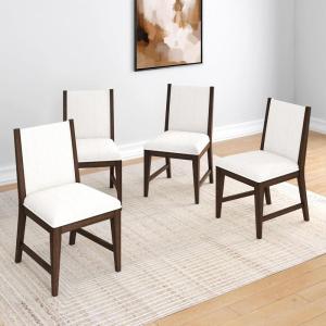 Plank+Beam Sereno Dining Chair, Set of 4, Wood Chair for Kitchen Table, Contemporary Upholstered Cushion, Pecan/Ivory(Walnut/Ivory)