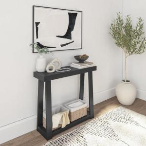 Plank+Beam Solid Wood Console Table with Storage, 46 Inch, Sofa Table with Shelf, Narrow Entryway Table for Hallway, Behind The Couch, Living Room, Foyer, Easy Assembly, Black(Black)