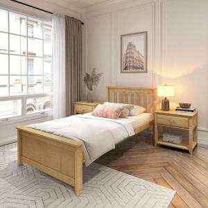 Plank+Beam Solid Wood Full Bed Frame, Platform Bed with Headboard, Walnut(Natural)