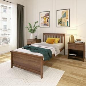 Plank+Beam Solid Wood Full Bed Frame, Platform Bed with Headboard, Walnut(Walnut)