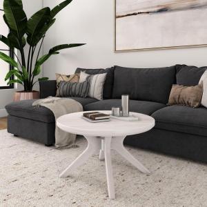 Plank+Beam Verso Round Coffee Table, 36 Inch Cross Leg Coffee Table, Modern Mini Center Tables for Small Spaces, Small Living Space Tea Table, Pecan(Coastal White)