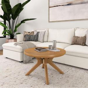 Plank+Beam Verso Round Coffee Table, 36 Inch Cross Leg Coffee Table, Modern Mini Center Tables for Small Spaces, Small Living Space Tea Table, Pecan(Pecan)