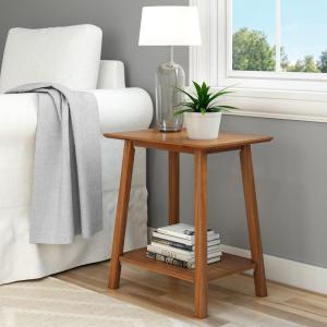 Plank+Beam Wooden Side Table with Storage, Mid Century Modern End Tables for Living Room, Small Solid Wood Nightstand, Bedside Tables, Bedroom Furniture, White(Pecan)