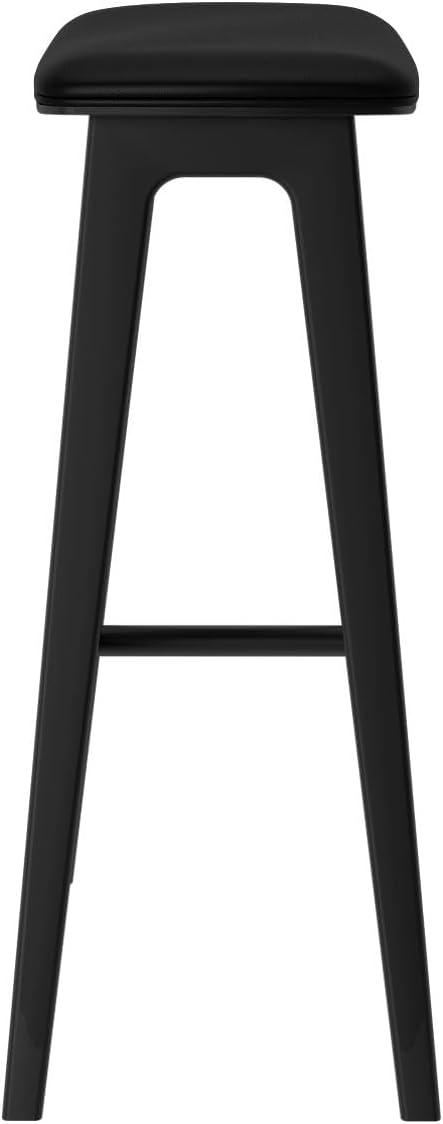 image:imagePlankBeam Beryl Bar Height Stool MidCentury Modern Rubberwood Bar Stool with Faux Leather Seat Metal Footrest Easy Assembly 2Pack BlackBlack
