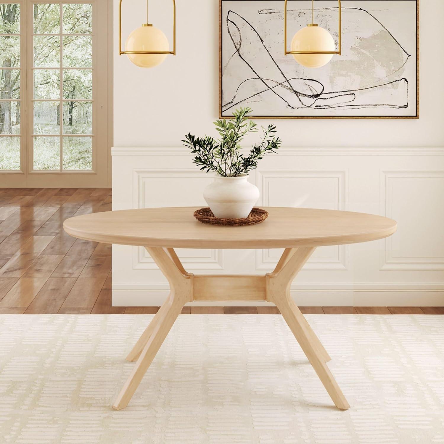 image:imagePlankBeam Verso Oval Dining Table 62 Inch Solid Wood Kitchen Minimalist Table for Dining Room PecanBlonde