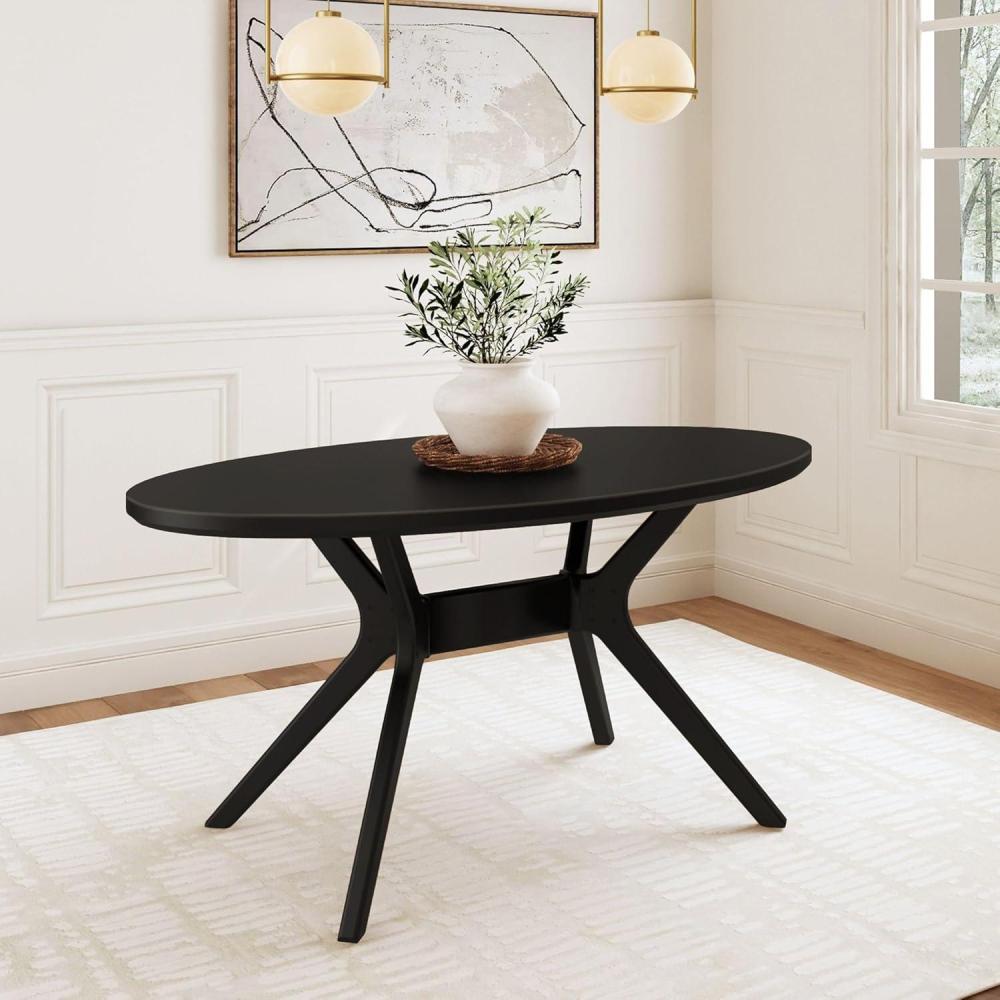 image:imagePlankBeam Verso Oval Dining Table 62 Inch Solid Wood Kitchen Minimalist Table for Dining Room PecanBlack