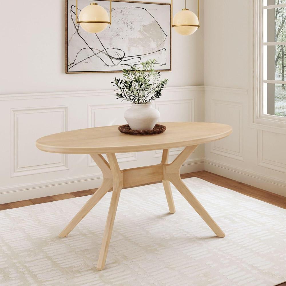 image:imagePlankBeam Verso Oval Dining Table 62 Inch Solid Wood Kitchen Minimalist Table for Dining Room PecanBlonde