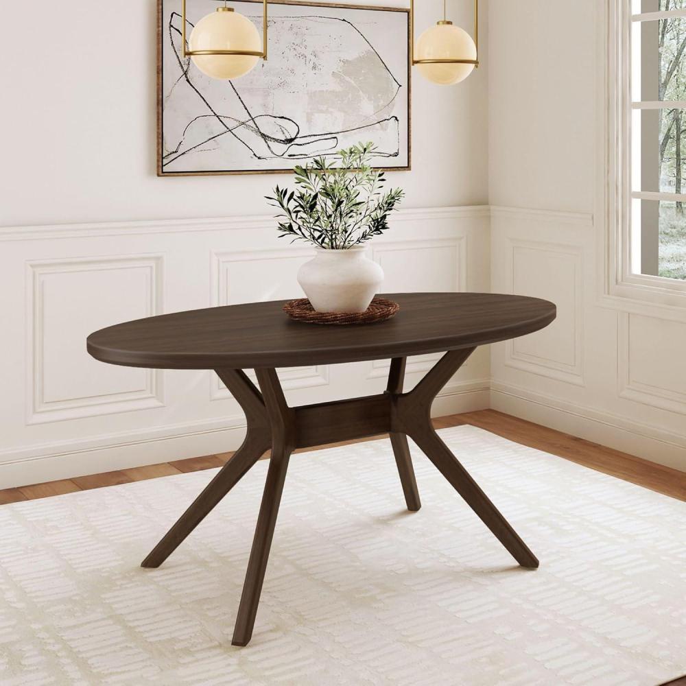image:imagePlankBeam Verso Oval Dining Table 62 Inch Solid Wood Kitchen Minimalist Table for Dining Room PecanWalnut