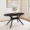 image:imagePlankBeam Verso Oval Dining Table 62 Inch Solid Wood Kitchen Minimalist Table for Dining Room PecanBlack