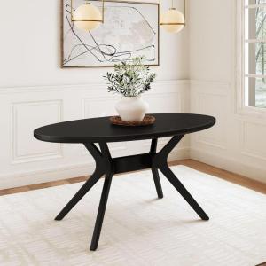 Plank+Beam Verso Oval Dining Table, 62 Inch Solid Wood Kitchen, Minimalist Table for Dining Room, Pecan(Black)