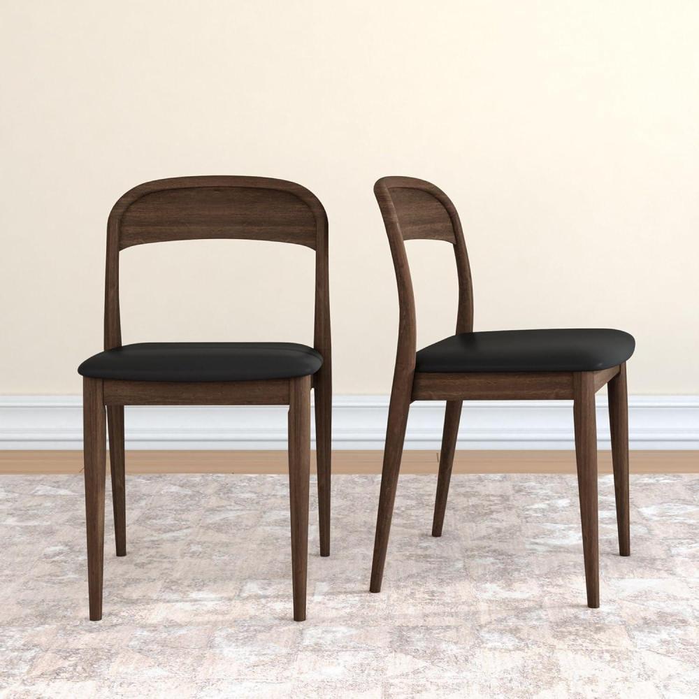 image:imagePlankBeam Loar Upholstered Dining Chair 2Pack  MidCentury Vegan Leather Seat Curved Backrest Rubberwood Frame LowVOC Finish Easy Assembly WalnutBlackWalnutBlack