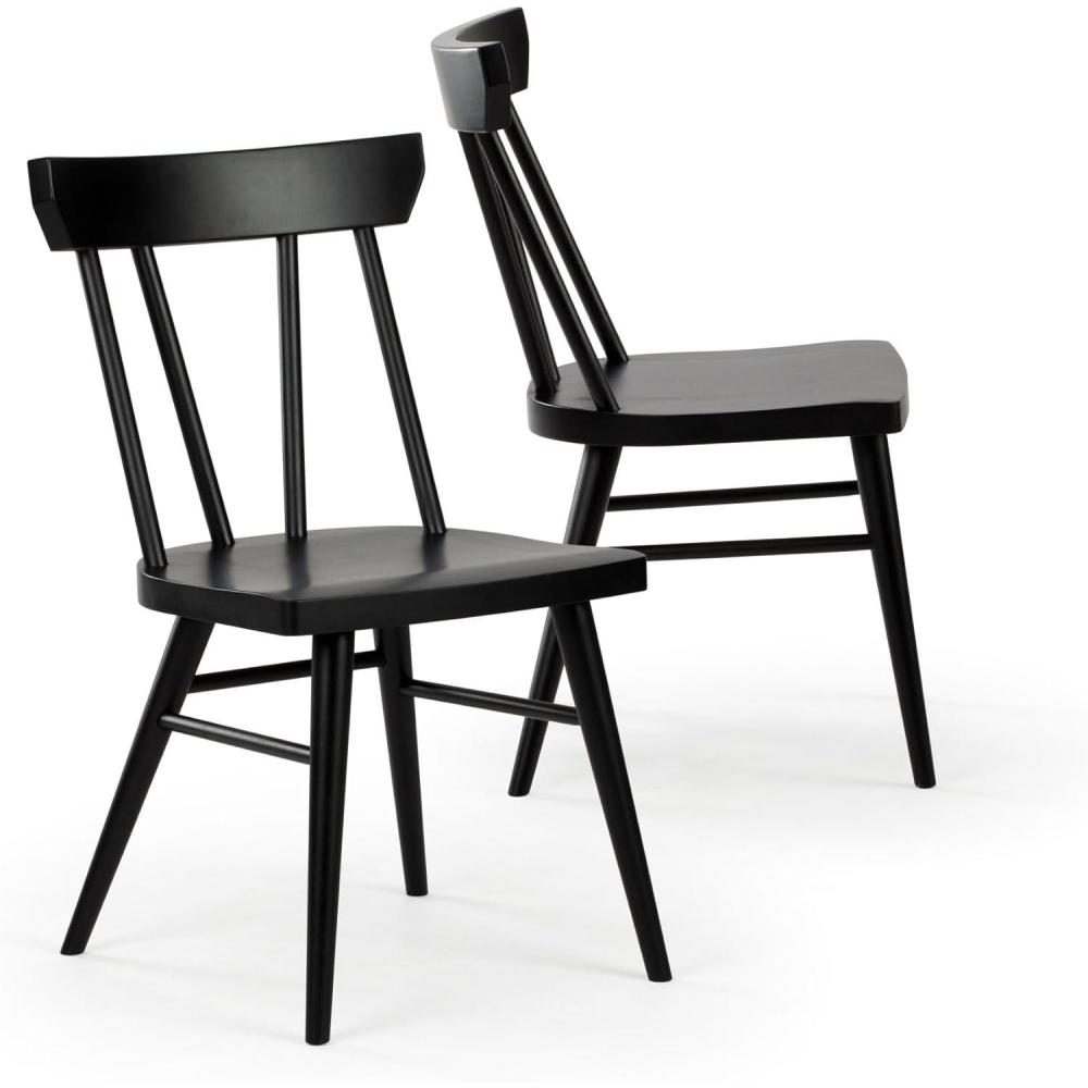 image:imagePlankBeam Solid Wood Classic Farmhouse Chair Windsor Dining Chair Pack of 2 BlackBlack