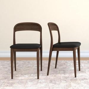 Plank+Beam Loar Upholstered Dining Chair (2-Pack) – Mid-Century Vegan Leather Seat, Curved Backrest, Rubberwood Frame, Low-VOC Finish, Easy Assembly, Walnut/Black(Walnut/Black)