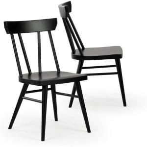 Plank+Beam Solid Wood Classic Farmhouse Chair, Windsor Dining Chair, Pack of 2, Black(Black)