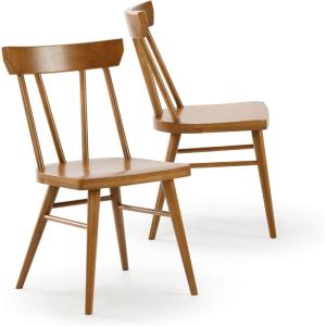 Plank+Beam Solid Wood Classic Farmhouse Chair, Windsor Dining Chair, Pack of 2, Black(Pecan)