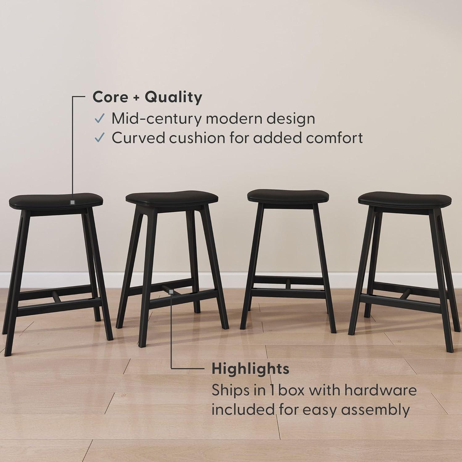 image:imagePlankBeam Beryl Counter Height Stool MidCentury Modern Rubberwood Bar Stool with Faux Leather Seat Metal Footrest Easy Assembly 2Pack BlondeSesameBlackBlack